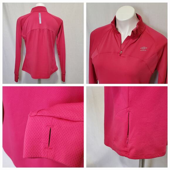 Umbro Quarter Zip Long Sleeve Womens Pink Med Golf Running thumb hole reflector - Picture 3 of 6